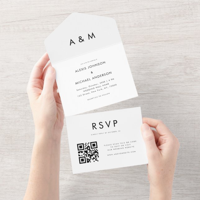 Enkel Ren Vit Minimalistisk QR-kod Bröllop (Avrivbar del)
