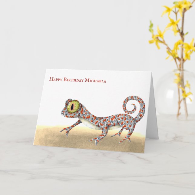 Enkel reptil Gecko Birthday Kort (Gul blomma)