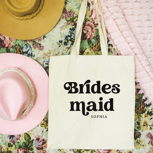 Enkel retro Boho-typografi | Bridesmaid Tygkasse (A boho, retro tote for the bridesmaid)
