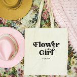 Enkel retro Boho-typografi | Flower Girl Tygkasse<br><div class="desc">Det här trendiget,  en enkel väska,  har ord "Flower Girl" i återsvart typografi,  tillsammans med ett utrymme för hennes namn,  och är perfektens gåva till medlemmar av ditt brudens sida.</div>