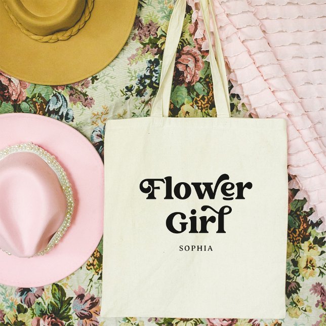 Enkel retro Boho-typografi | Flower Girl Tygkasse (A retro, boho tote for the flower girl)