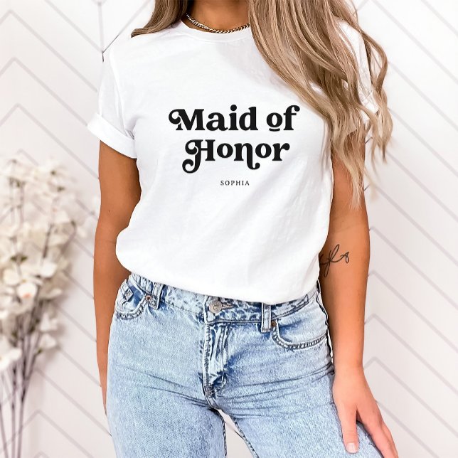 Enkel retro Boho-typografi | MAID OF HONOR T Shirt (A boho, retro shirt for the maid of honor)