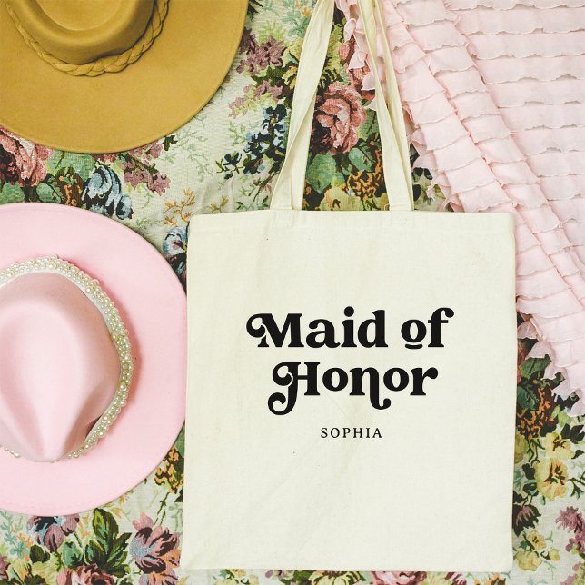 Enkel retro Boho-typografi | MAID OF HONOR Tygkasse (A boho, retro tote for the maid of honor)