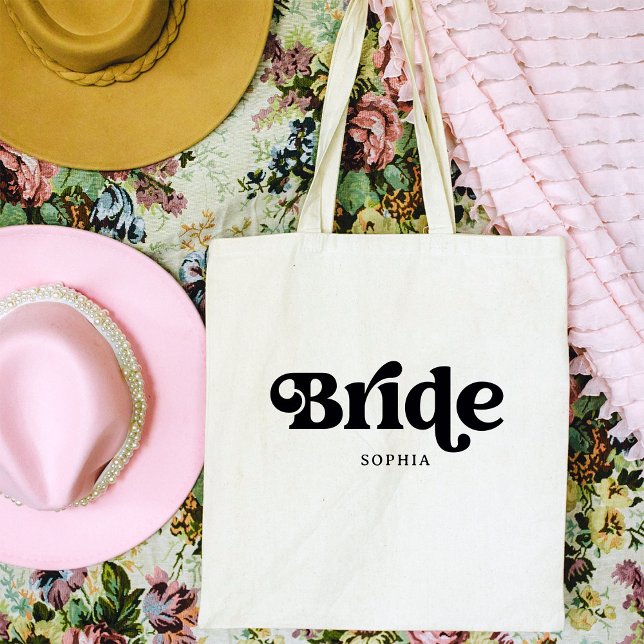 Enkel retro Boho-typografi | Översikt Tygkasse (A retro, boho tote for the bride)