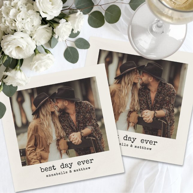 Enkel Retro Foto Bröllop Pappersservett (Simple Retro Photo Wedding Napkins)