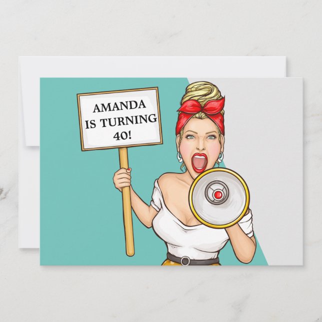 Enkel retro Loudhögtalare Dam 40:e födelsedagen Inbjudningar (Framsida)
