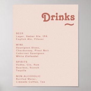 Enkel retro Rosa Bröllop Drinks Menu Sign Poster