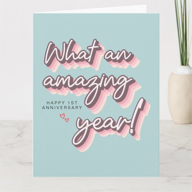 Enkel Retro Rosa Pastel lycklig 1:a årsdagen Kort (Framsida)