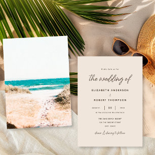 Enkel Retro Strand Sand Ocean Sommar Bröllop Inbjudningar