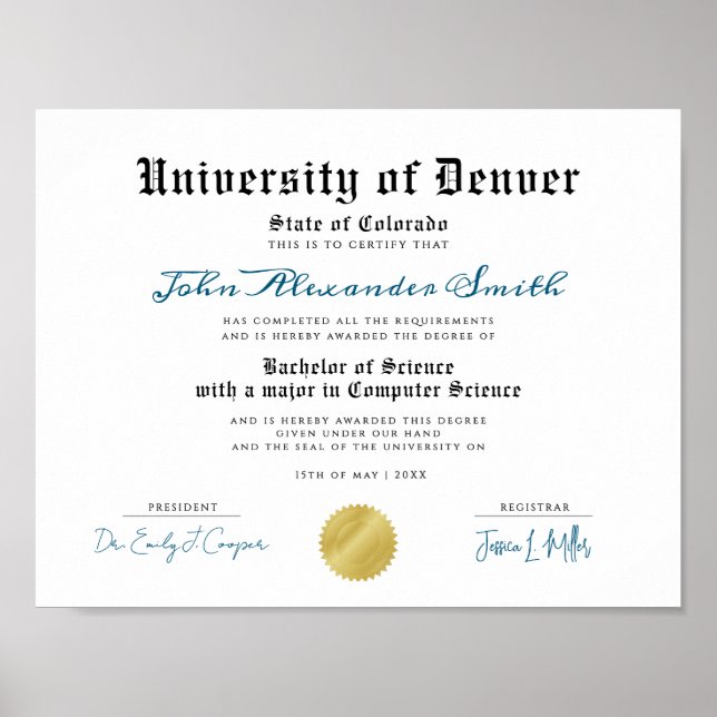 Enkel retro universitets certifikatstavfel poster (Framsidan)