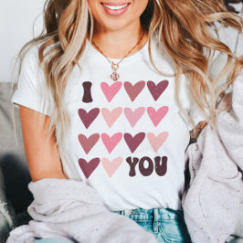 Enkel retro Valentindag Hjärtar Rosa Modern T Shirt