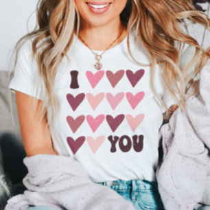 Enkel retro Valentindag Hjärtar Rosa Modern T Shirt