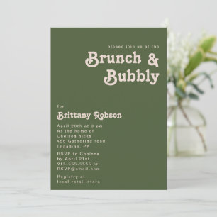 Enkel retro Vibes Oliv grönt Brunch och Bubly Inbjudningar
