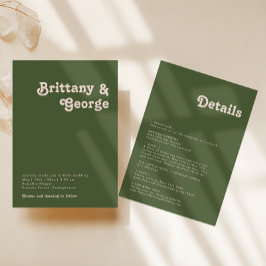 Enkel Retro Vibes Oliv grönt på ett Bröllop Inbjudningar