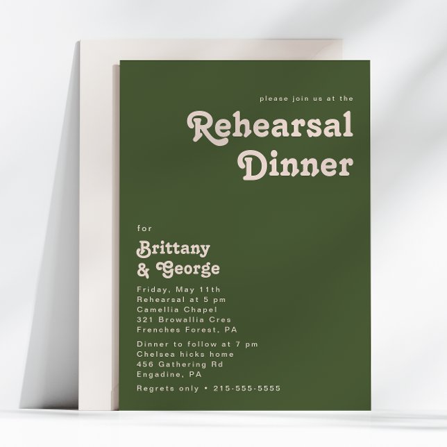 Enkel retro Vibes | Oliv grönt repetitionsmiddag Inbjudningar (Skapare uppladdad)