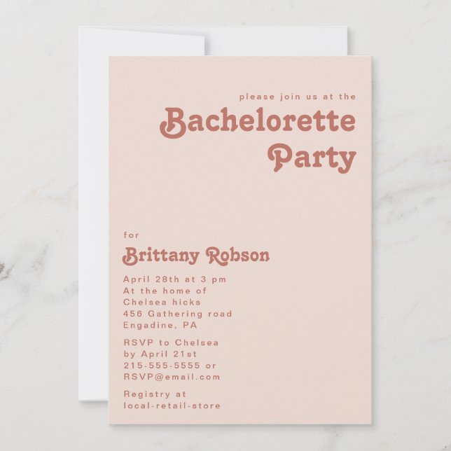 Enkel retro Vibes |  Rosa Bachelorette Party Inbjudningar (Framsida)