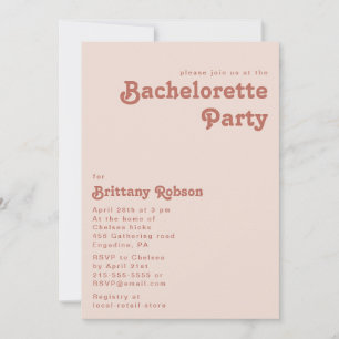 Enkel retro Vibes Rosa Bachelorette Party Inbjudningar