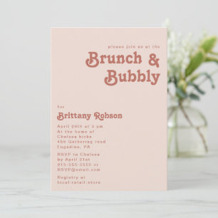 Enkel retro Vibes Rosa Brunch och Bubly Inbjudningar