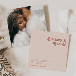 Enkel Retro Vibes  Rosa Square Photo Bröllop Inbjudningar