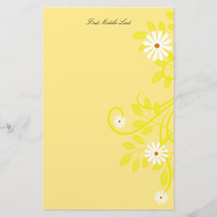 Enkel Retro White Daisy Side Gräns Anpassningsbar Brevpapper