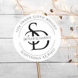 Enkel Returadress för Bröllop Monogram Runt Klistermärke