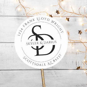 Enkel Returadress för Bröllop Monogram Runt Klistermärke