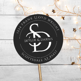 Enkel Returadress för Bröllop Monogram Runt Klistermärke