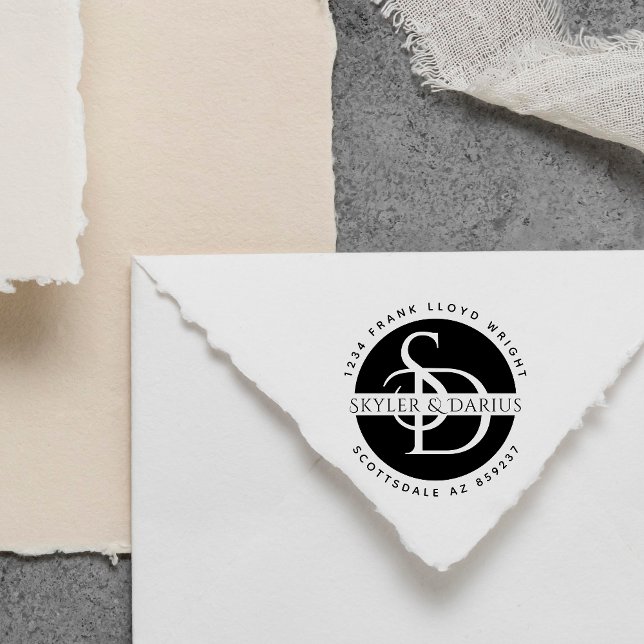 Enkel Returadress för Bröllop Monogram Självfärgande Stämpel (Skapare uppladdad)