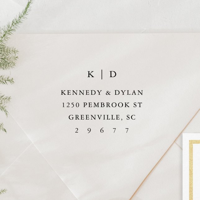 Enkel Returadress för Bröllop Monogram Självfärgande Stämpel (Simple Typography Wedding Monogram Elegant Return Address Self Inking Stamp.)