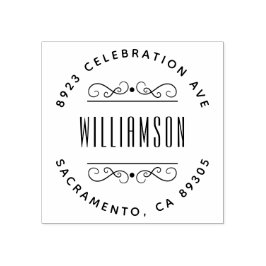 Enkel Returadress för Deco-familjens Namn-runda Stämpel