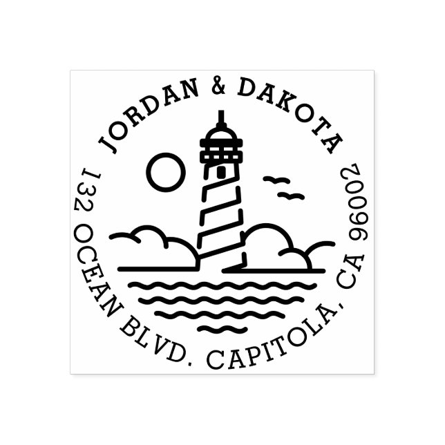 Enkel Returadress för fyr runt Bröllop Stämpel (Tryck)