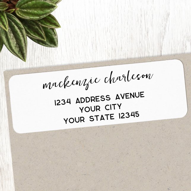 Enkel Returadress för modern Personlig Returadress Etikett (Simple modern minimalist script personalized return address label sticker)