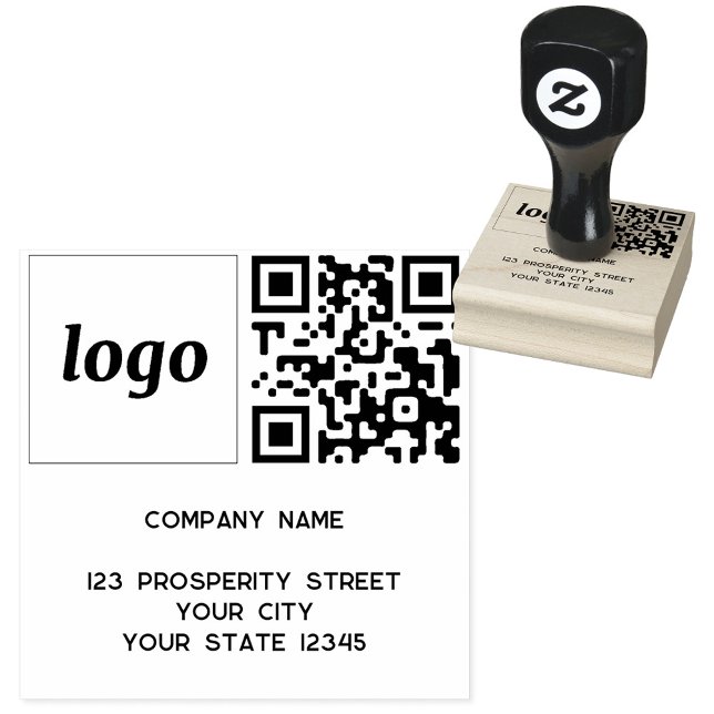 Enkel Returadress för QR-kod för Logotyp Stämpel (Simple logo with custom text business branding promotional QR code return address rubber stamp)