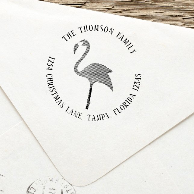 Enkel Returadress Rosa Flamingo Tropical Självfärgande Stämpel (Cute simple pink flamingo tropical bird self inking stamp. )