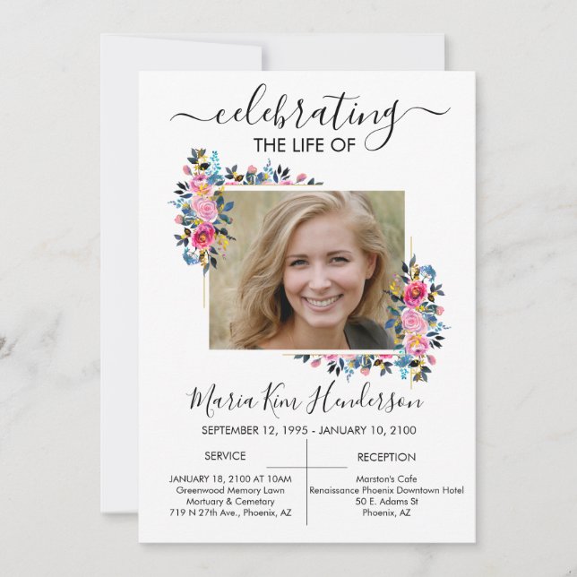 Enkel Ro Guld-fotobegravningstjänst för fotobegrav Inbjudningar (Framsida)