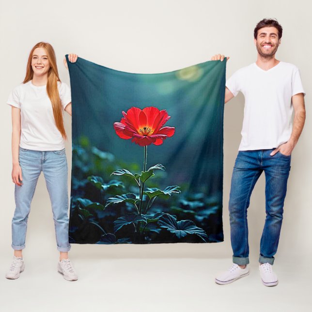 Enkel röd blomdesign i fokus fleecefilt (På plats)
