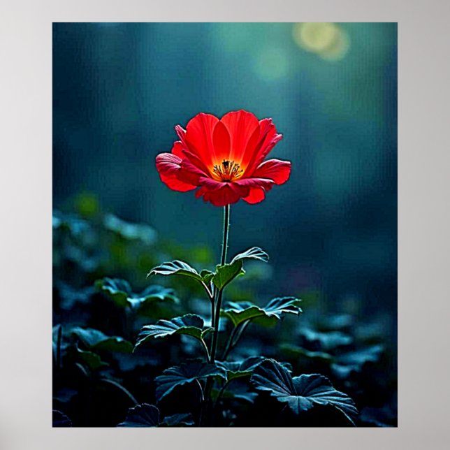 Enkel röd blomdesign i fokus poster (Framsidan)