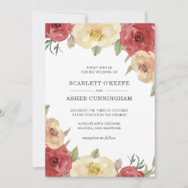 Enkel röd Blommigt Elegant bröllop Inbjudningar