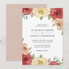 Enkel röd Blommigt Elegant bröllop Inbjudningar