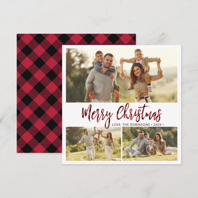 Enkel röd Buffalo Play 3-multifotomul Julkort (Fram/baksida)