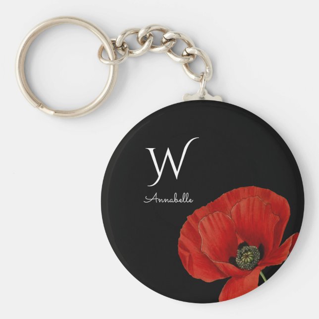 Enkel röd diskett på svart med Monogram Nyckelring (Framsidan)