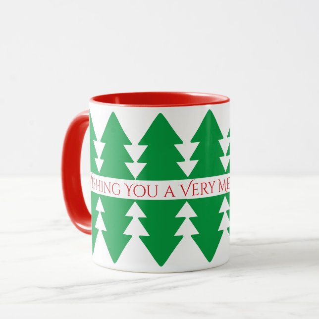 Enkel röd glad jul gran design grön mugg (Framsida vänster)