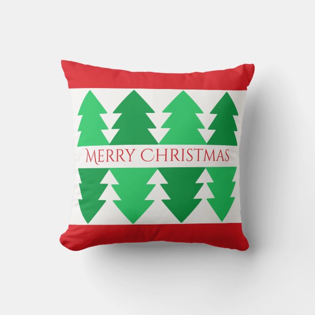 Enkel röd glad jul grön träd design kudde (Framsida)