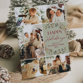 Enkel Röd Grön 5 Foto Glad Julkort