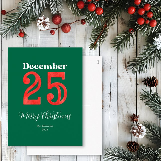 Enkel röd grön god jul familjefoto helg vykort (Skapare uppladdad)