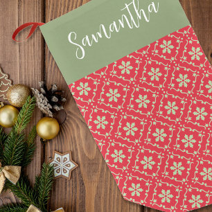 Enkel röd Grönt Vinter Snöflake Elegant Mönster Liten Julstrumpa
