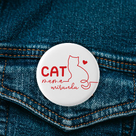Enkel Röd Hjärtas Kattmamma Mors Dag Knapp