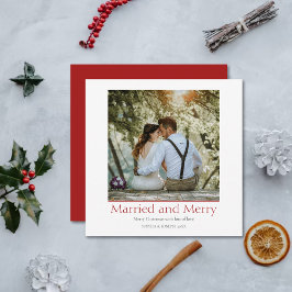 Enkel röd jul gift och Merry Newlyed Julkort