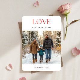 Enkel röd kärleks Valentin familjefoto med barn Julkort