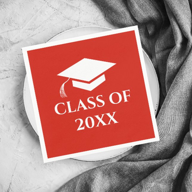 Enkel röd klass för avgångsår pappersservett (Simple Red Graduation Class Graduation Party Napkins.)